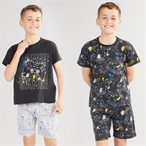 MINOTI Jongens Twee Pak Gaming Pyjama Zwart / Grijs