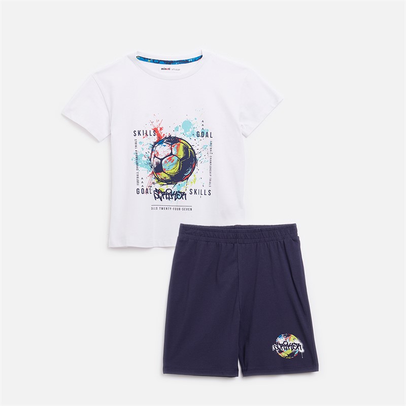 MINOTI Drenge To Pak Fodbold Pyjamas Hvid / Navy