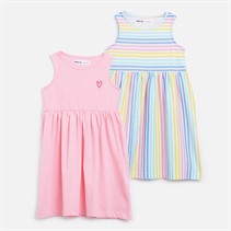 MINOTI Pacquet Double Robes Imprimées Fille Rayure/Rose