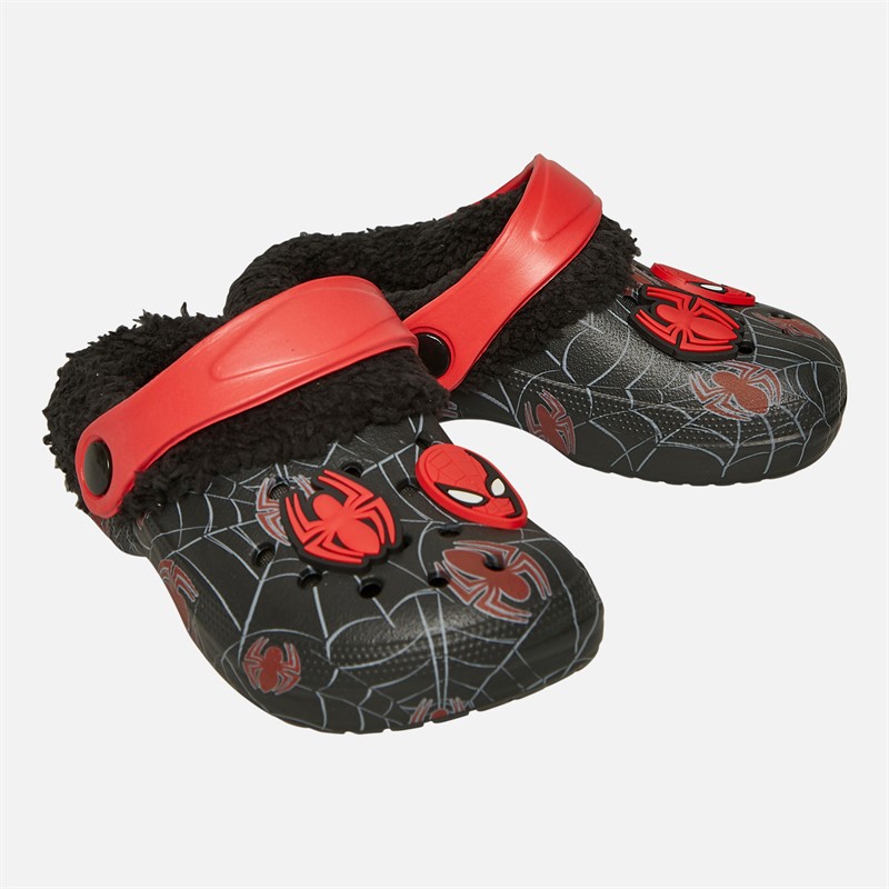 Spiderman Baby Junge Ny Pelz Gefüttert Clogs Schwarz / Rot