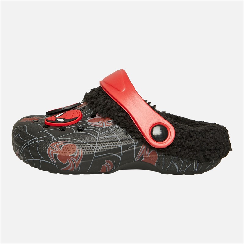 Spiderman Baby Junge Ny Pelz Gefüttert Clogs Schwarz / Rot