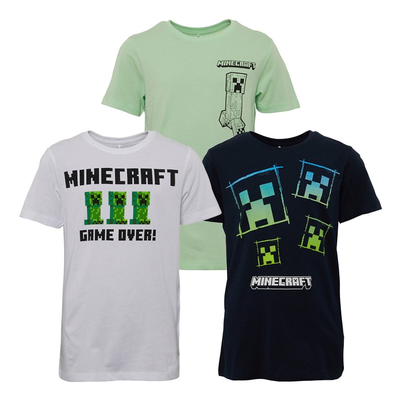 MINECRAFT Kids Renzo Three Pack T-Shirts Dark Sapphire/Green Ash/ Bright White