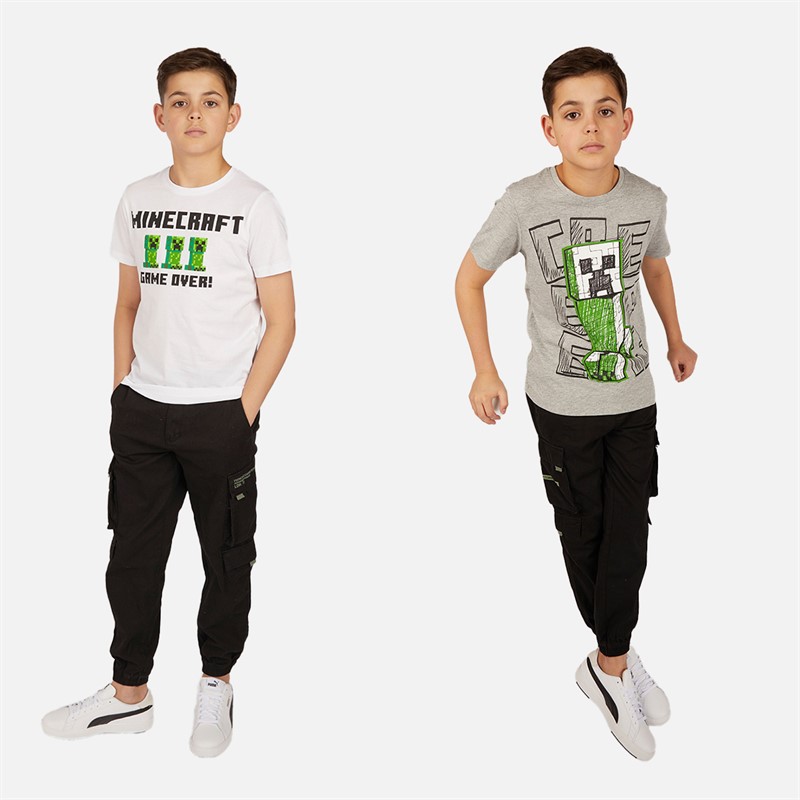 MINECRAFT Børne T-shirts med solbeskyttelse, 2-pak, Hvid/Grå Melange