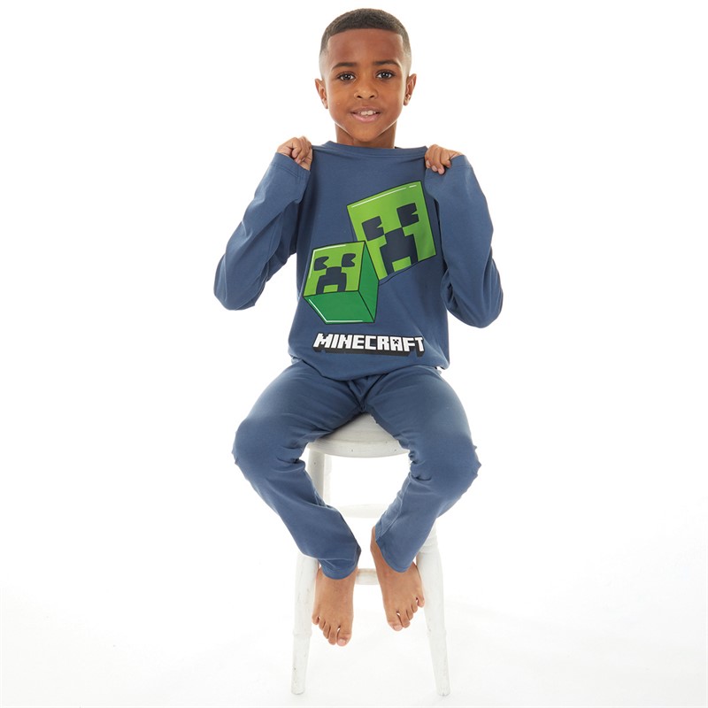 MINECRAFT Boys Marries Long Sleeve Pyjama Set Dark Denim