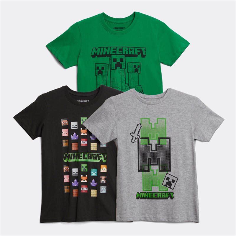 MINECRAFT Jongens T-shirts Driepack Zwart/Grijs Melange/Groen