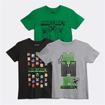 MINECRAFT lot de 3 T-shirts Garçon Noir/Gris Chiné/Vert