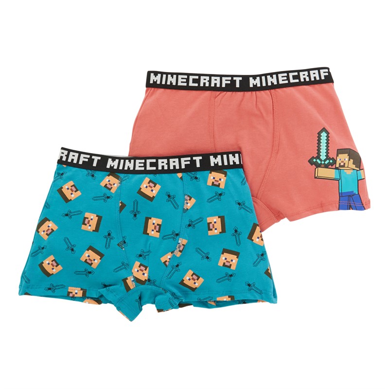 MINECRAFT Junge Boxershorts Zwei Pack Teal/Rot