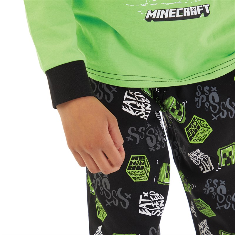 Pyjama Enfant Garçon Minecraft - Manches Longues - Motif Creeper Et TNT - 100% Polyester - Idée Cadeau Jeu Vidéo