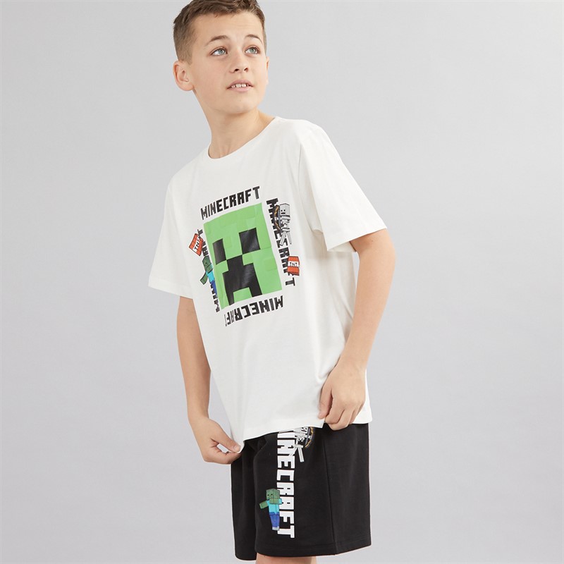 MINECRAFT Junge T-Shirt Und Shorts Set Weiß / Schwarz
