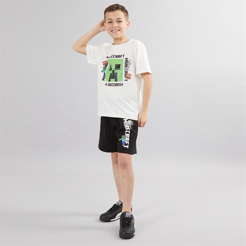 MINECRAFT Junge T-Shirt Und Shorts Set Weiß / Schwarz
