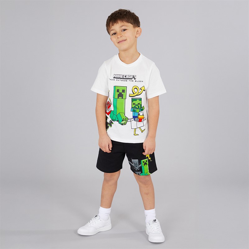 Minecraft Boys T-shirt And Shorts Co-ord Set White/Black