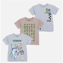 Minecraft Boys Three Pack T-Shirts Set Sky Grey/Blue