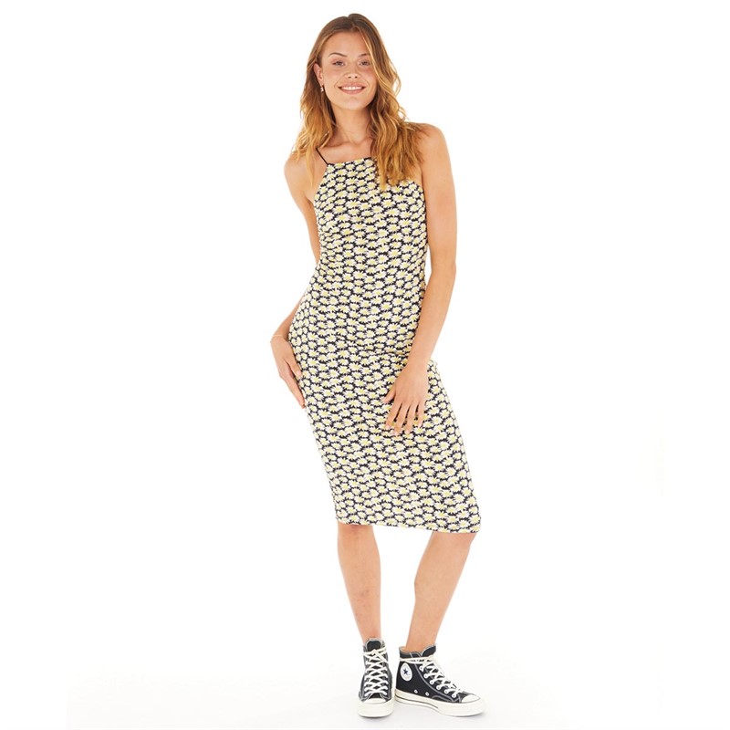 Noisy May Womens Destiny High Neck Midi Dress Black/Retro Flower