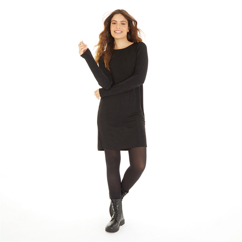 Noisy May Womens Jordan Colla Long Sleeve Boxy Dress Black