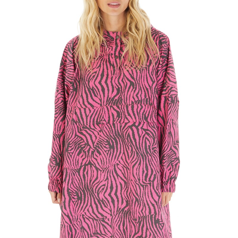 Noisy May Womens Sky Long Sleeve Rain Poncho Black/ Zebra Pink