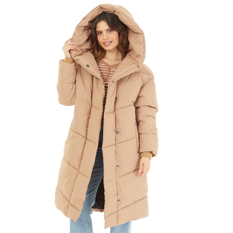 Noisy May Womens Longline Padded Coat Brown