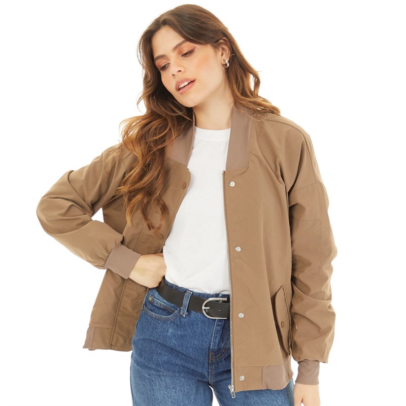 Noisy May Womens Lightweight Bomber Jacket Tan