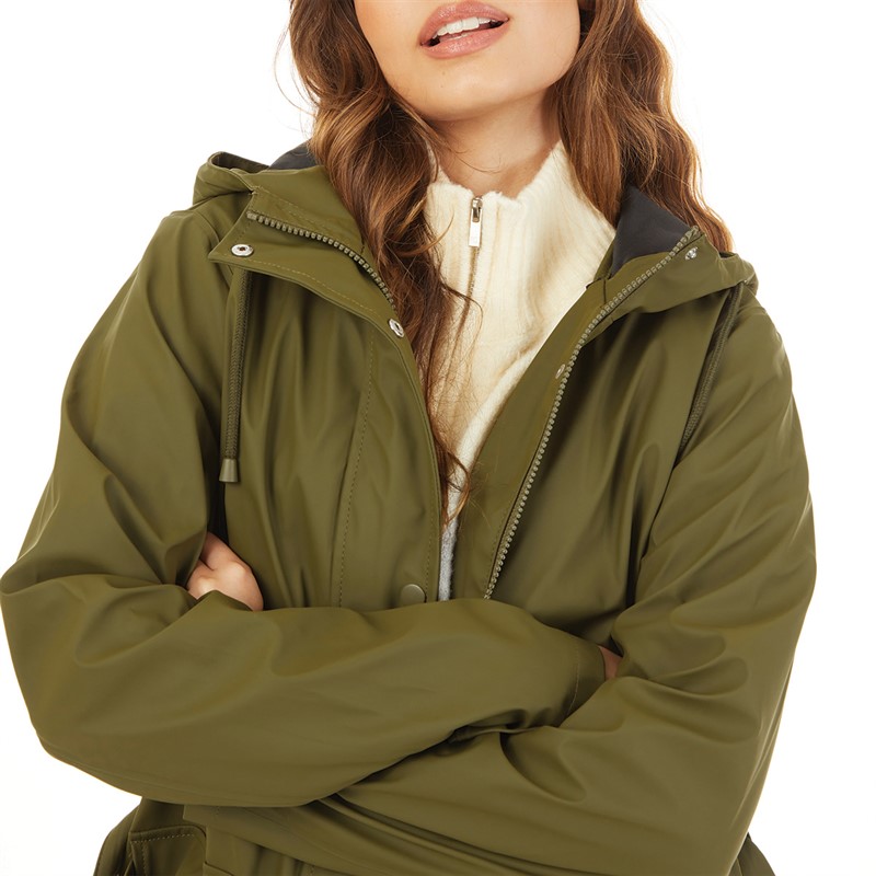 Noisy May Womens Droplets Longline Shower Proof Raincoat Khaki