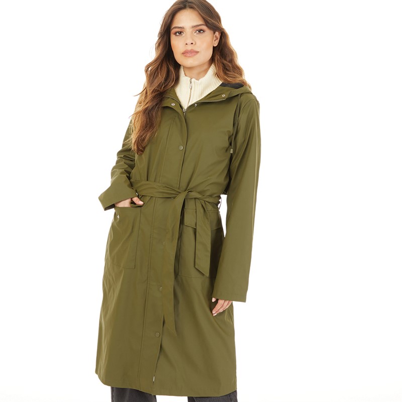 Noisy May Womens Droplets Longline Shower Proof Raincoat Khaki