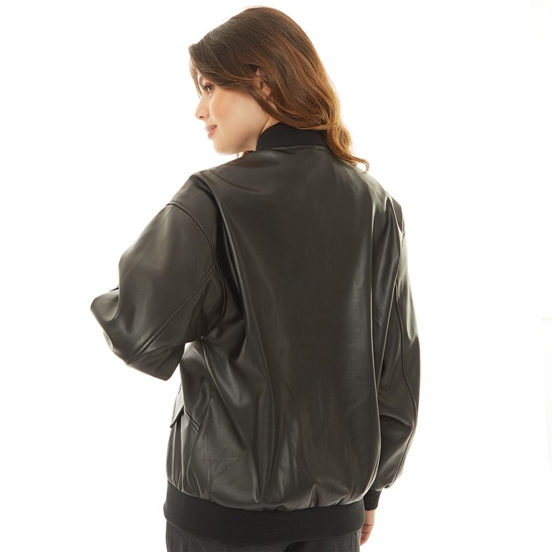 Noisy May Womens Ronja Oversized PU Bomber Jacket Black