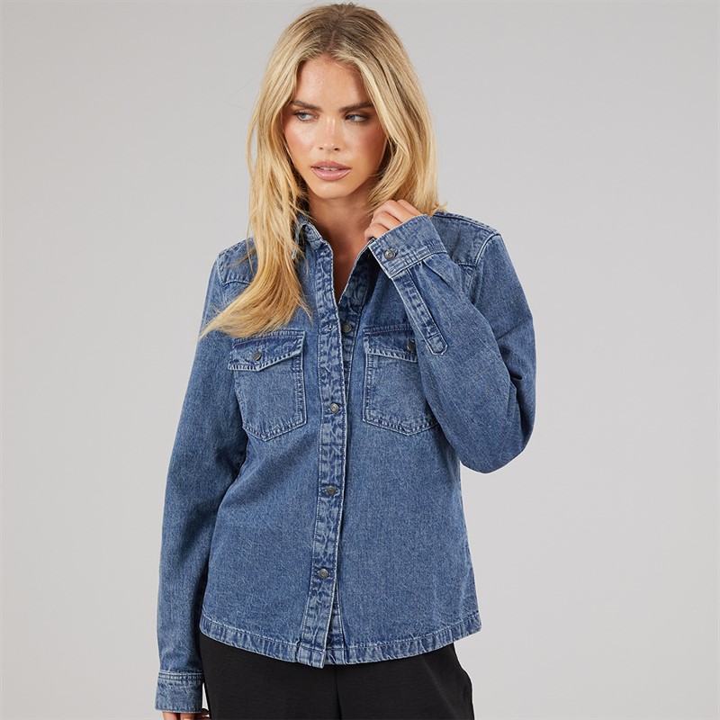 Noisy May Womens Signe Denim Shirt Medium Blue Denim