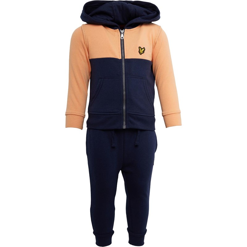 Lyle And Scott Boys Contrast Panel Zip Hoodie And Joggers Tracksuit Navy Blazer