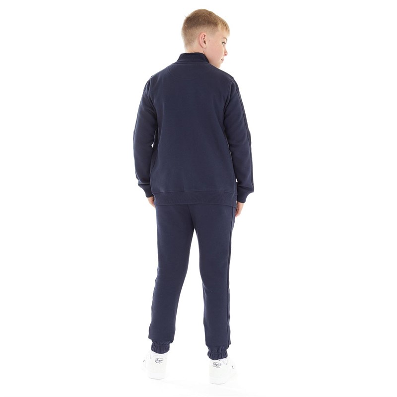 Lyle And Scott Boys Contrast Ottoman Zip Through Sweatshirt And Joggers Set Navy Blazer