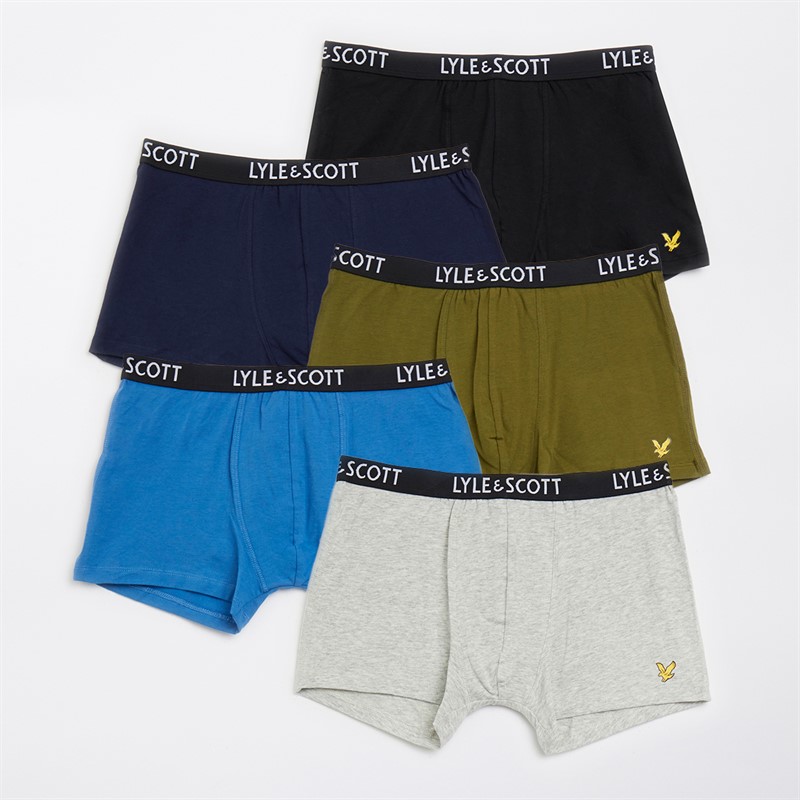 Lyle And Scott Boys Five Pack Boxer Trunks Light Grey Marl/Sphagnum/Star Sapphire/Peacoat/Black