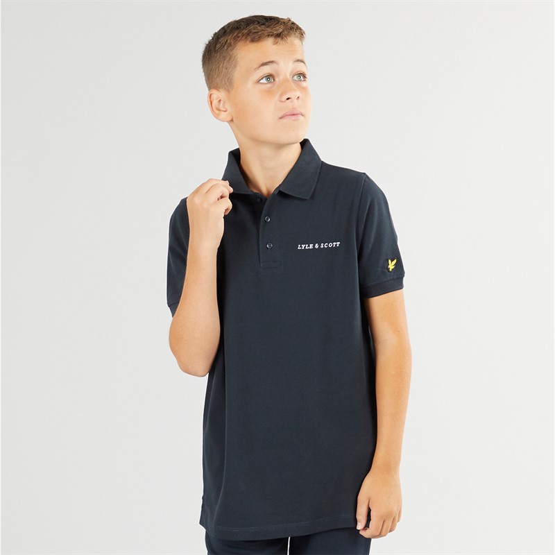 Lyle And Scott Polo Shirt mit Stickerei Schriftzug Junge Z271 Dunkel Marine