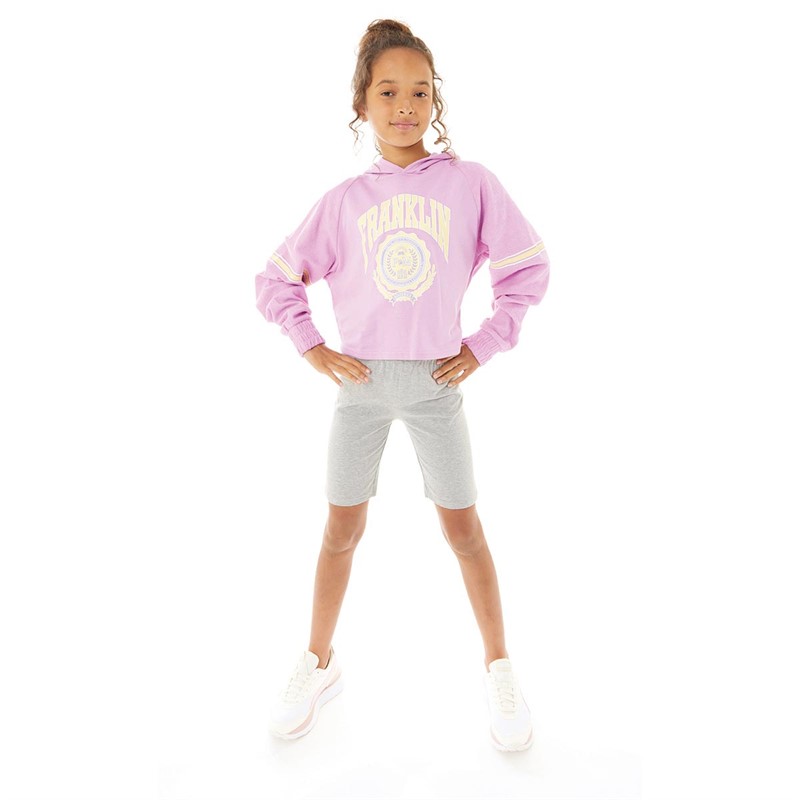 Franklin & Marshall Girls Reverse Raglan Twill Crop Hoodie Orchid