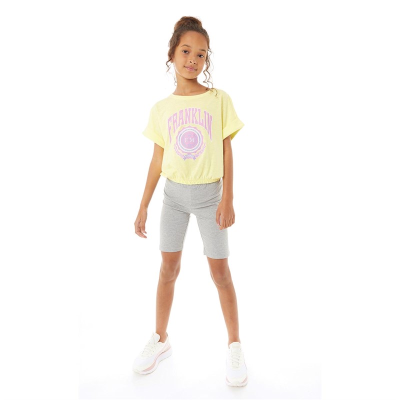 Franklin & Marshall Girls Varsity Print Slub T-Shirt Elfin Yellow
