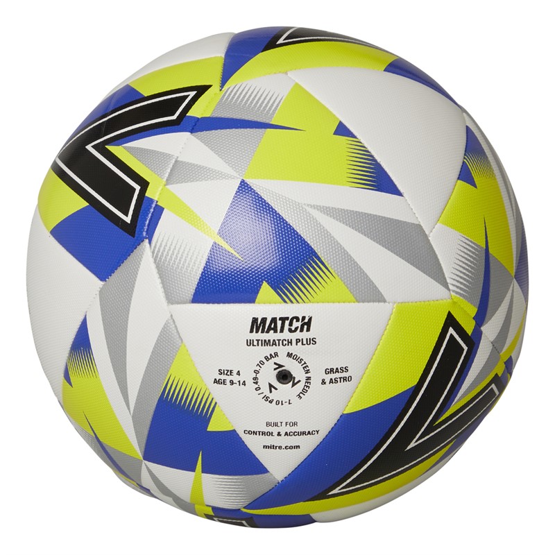 Mitre Ultimatch Plus Match Football (IMS Certified) White/Blue/Light Green/Black