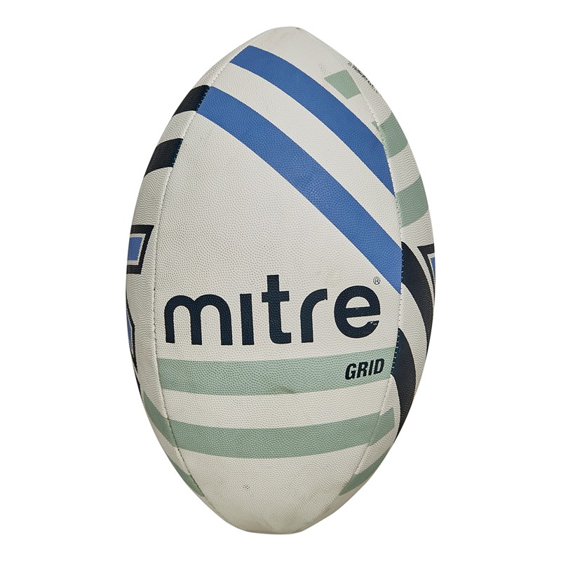 Mitre Grid Training Rugby Ball White/Navy/Sky