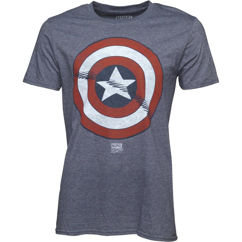 Marvel Mens Captain America Shield T Shirt Heather Navy