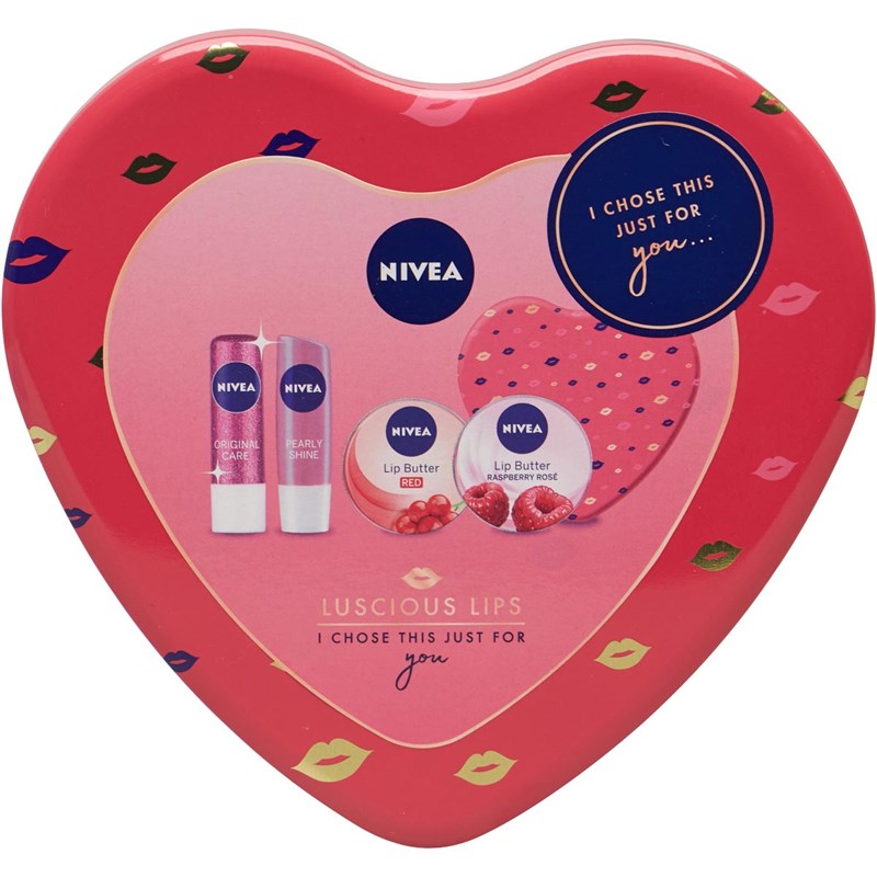 Buy Nivea Luscious Lips Gift Set 2 x Lip Balm Red & Raspberry & Tin Multi