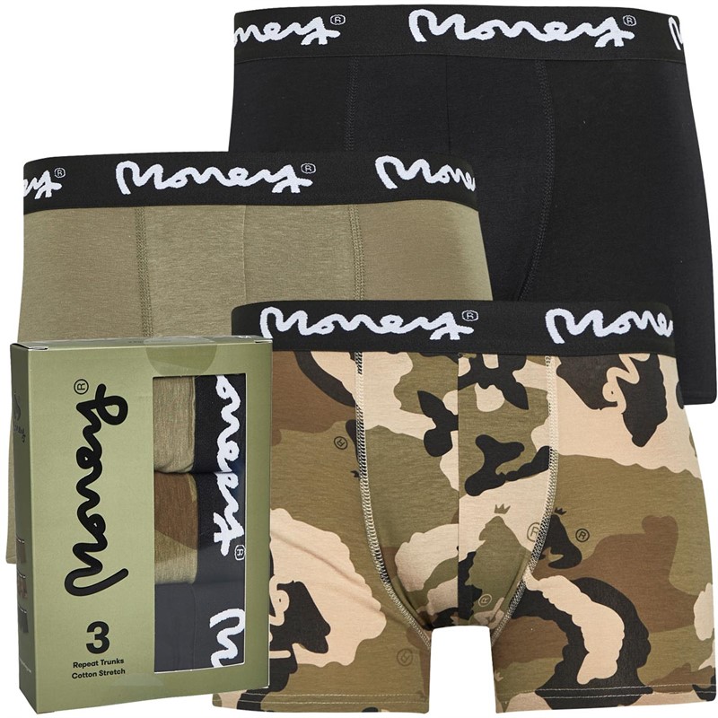 Money Mens Forest Big Repeat Three Pack Trunks Black/Olive/Taupe AOP