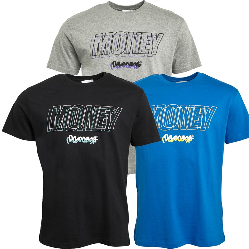 Money Mens Combo Three Pack T-Shirts Grey Melange/Blue/Black