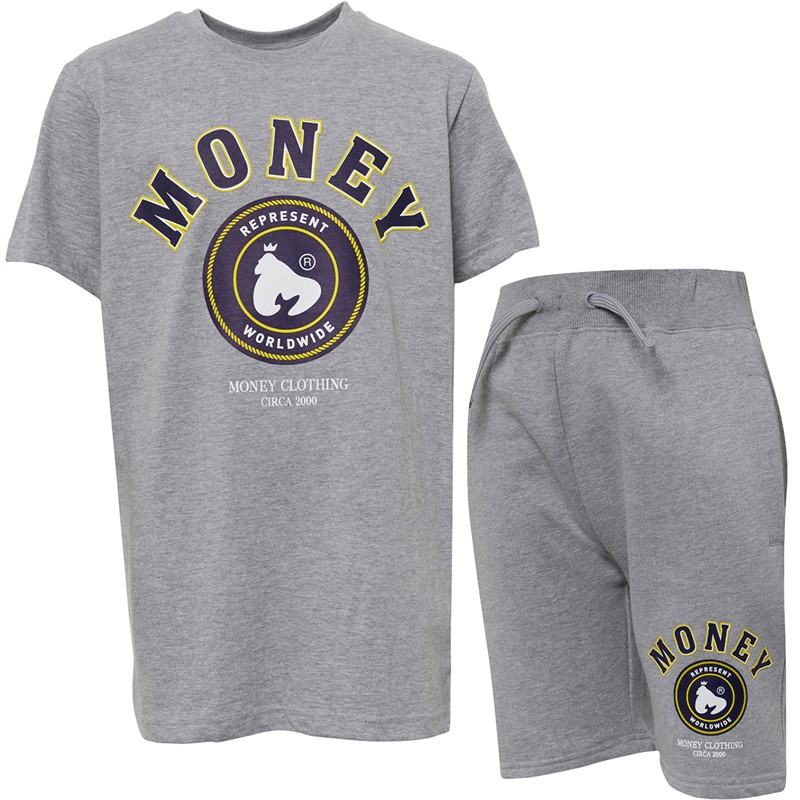 Money Boys Varsity T-Shirt And Shorts Set Grey Melange