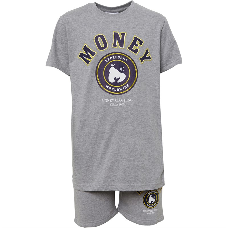 Money Boys Varsity T-Shirt And Shorts Set Grey Melange