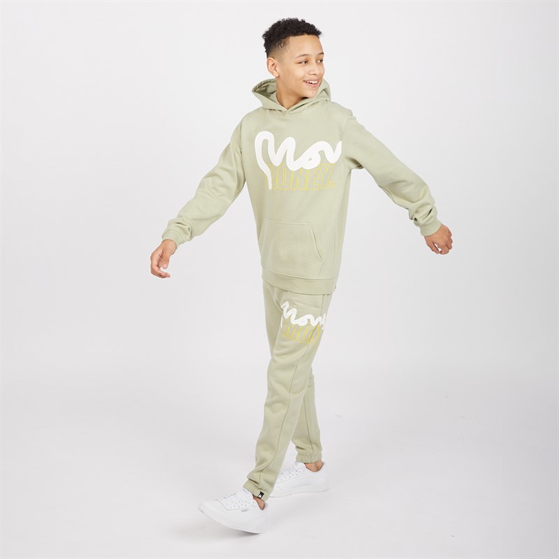 Money Boys Stencil Black Hood Tracksuit Sage Green
