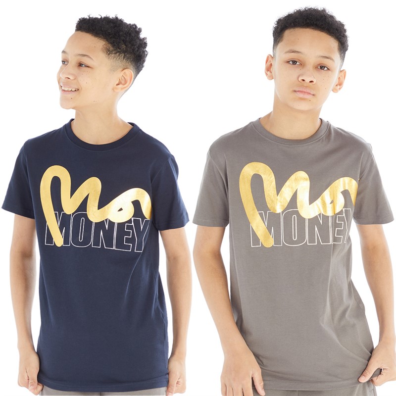 Money Boys Two Pack Stencil Block T-Shirts Grey/Navy