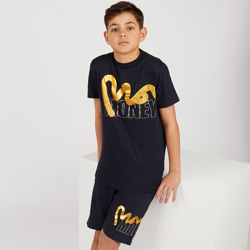 Money Boys Stencil Block Shorts And T-Shirt Set Navy/Gold