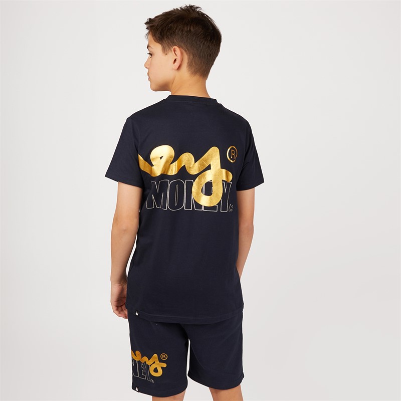 Money Boys Stencil Block Shorts And T-Shirt Set Navy/Gold