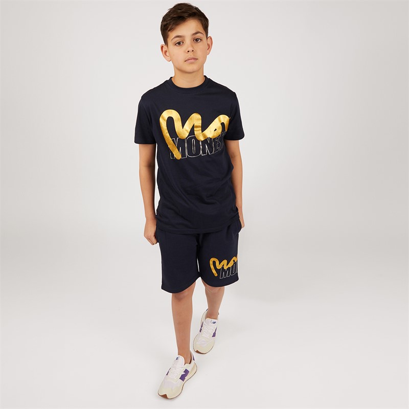 Money Boys Stencil Block Shorts And T-Shirt Set Navy/Gold