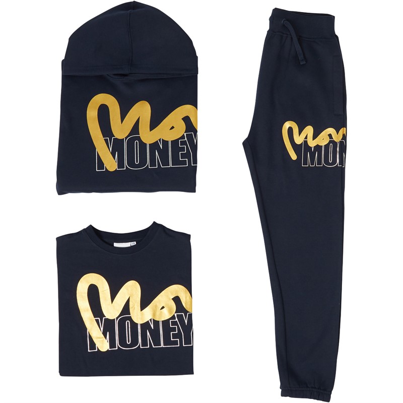 Buy Money Boys Stencil Block Three Pack Tracksuit And T Shirt Navy Gold