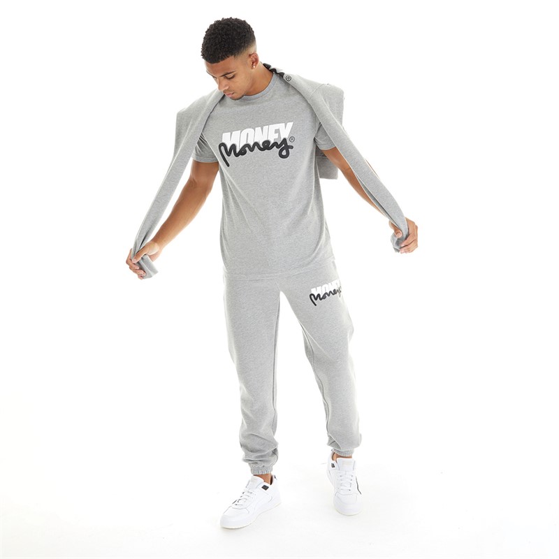 Money Mens Three Pack Crew Neck Tracksuit And T-Shirt Set Grey Melange