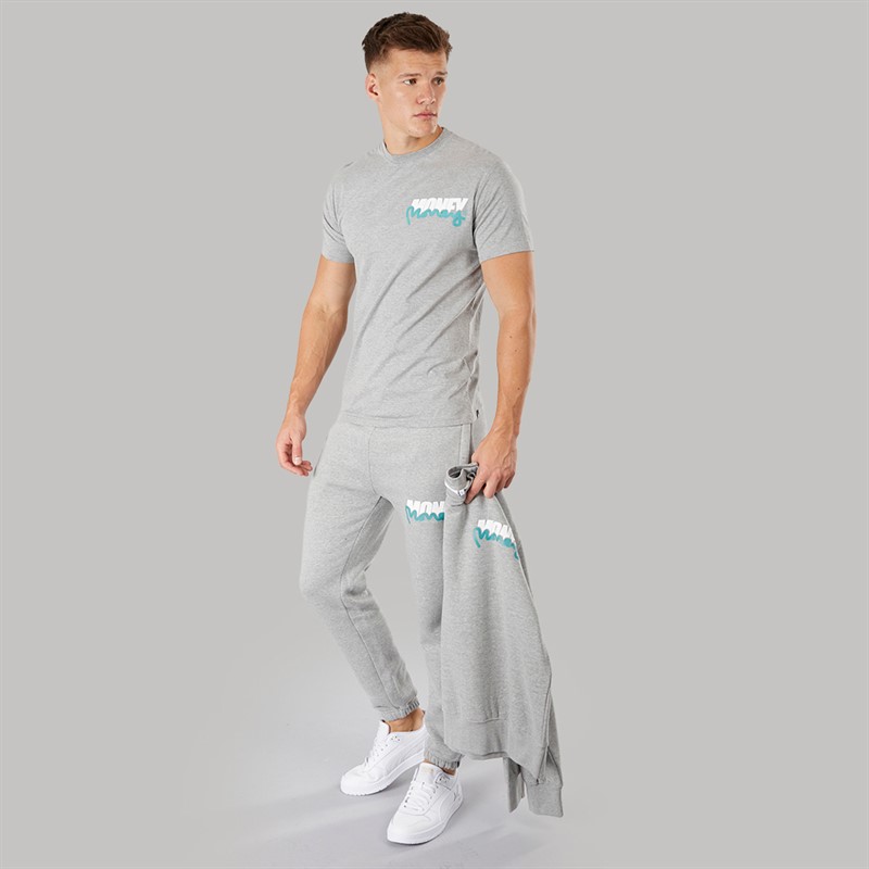 Money Mens Three Pack Crew Neck Tracksuit And T-Shirt Set Grey Melange