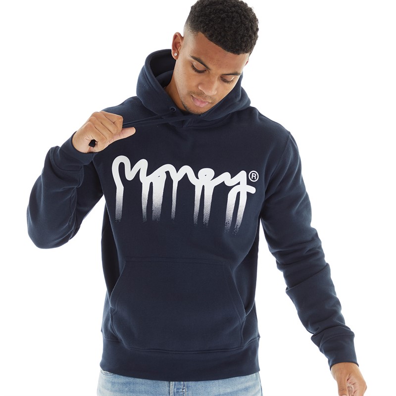 Money Mens Drip Fade Hoodie Navy