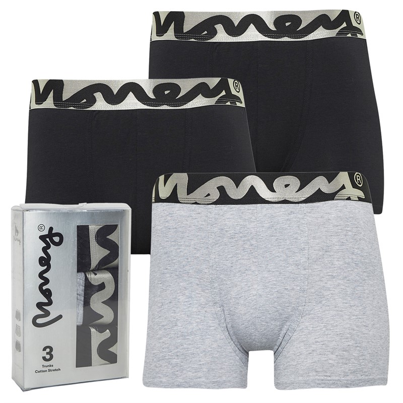 Money Mens Three Pack Logo Trunks Silver