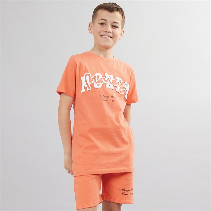 Money Boys College Drop Sig T-Shirt And Shorts Co-Ord Set Pale Orange